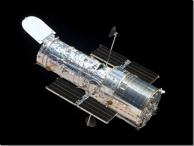 The Hubble Space Telescope as seen from the departing Space Shuttle Atlantis.