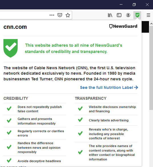 NewsGuard Ratings of CNN.com