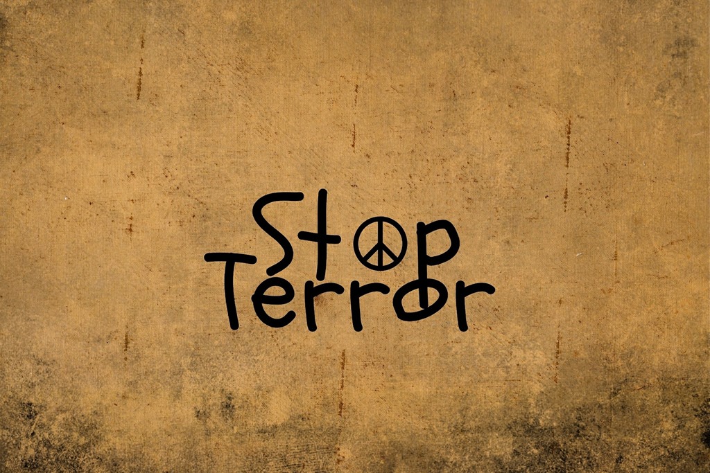 Stop Terror with peace sign illustration