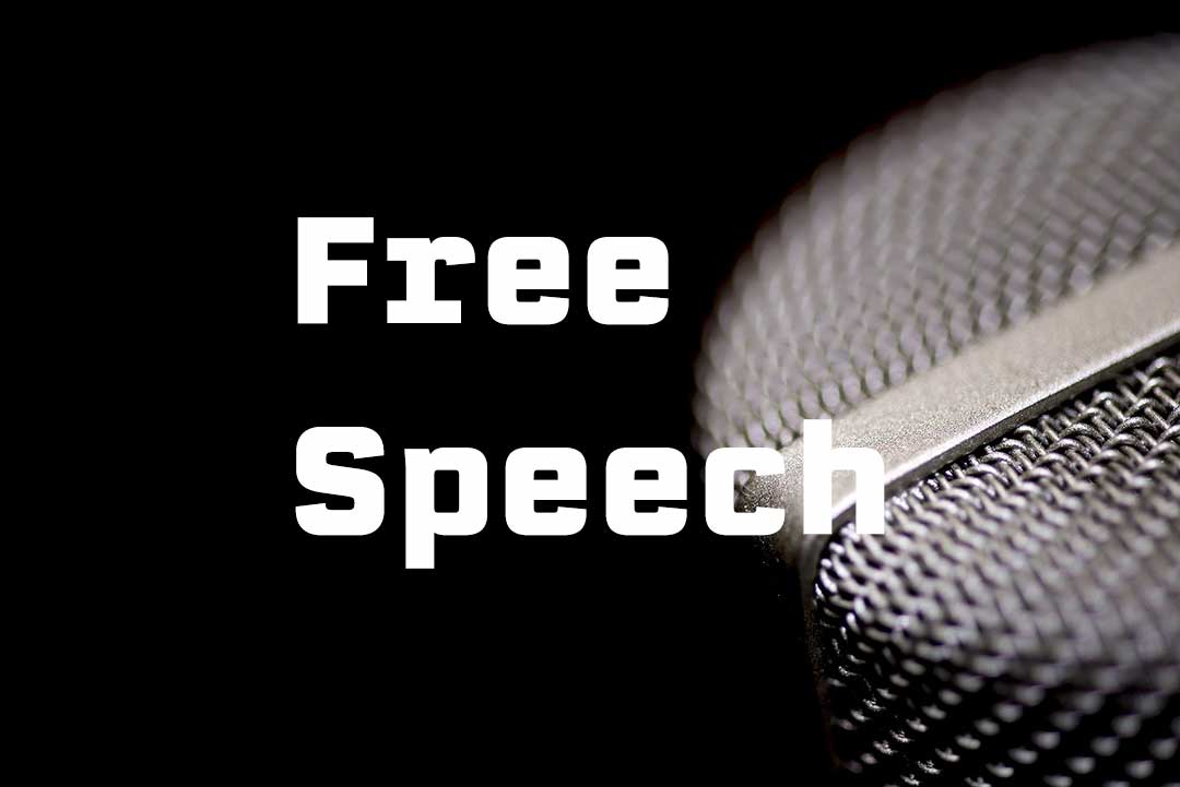 Free Speech text overlaid on a microphone